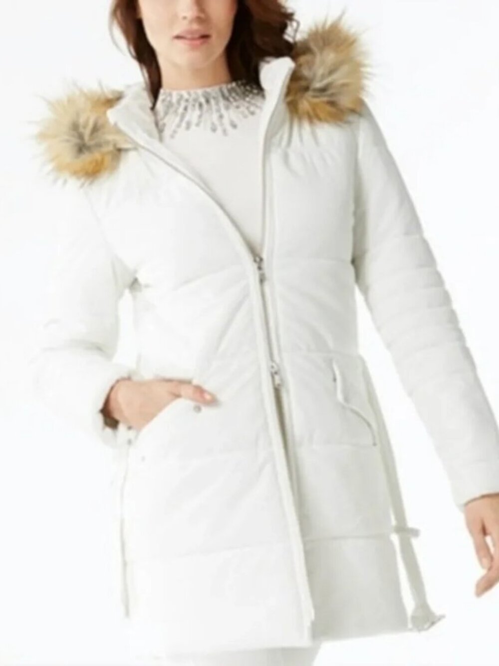 INC White Puffer Coat Jacket White NEW